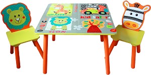 Детска дървена маса с два стола GINGER HOME Safari - мебел